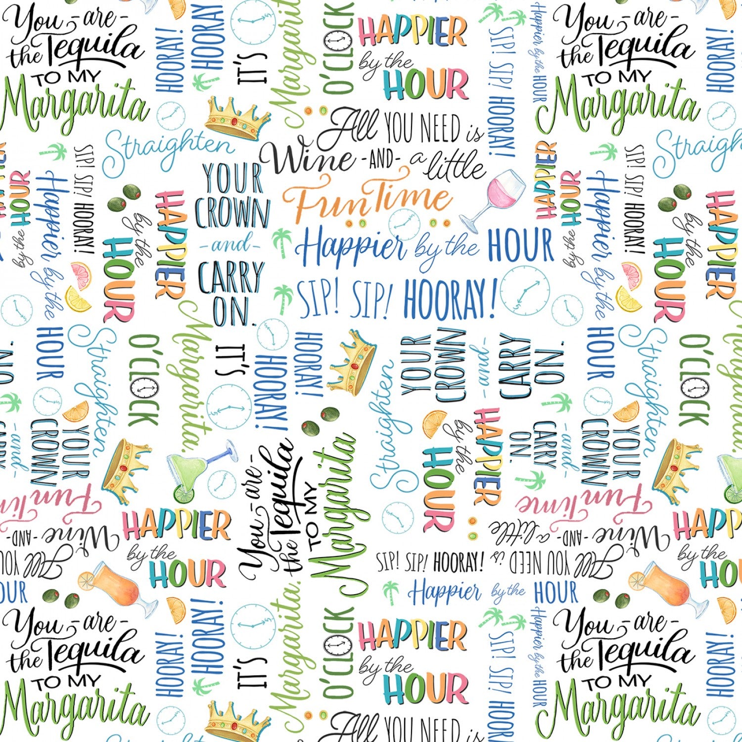 Happier by The Hour Words Multi by P&B Textiles Sold by the Half Yard