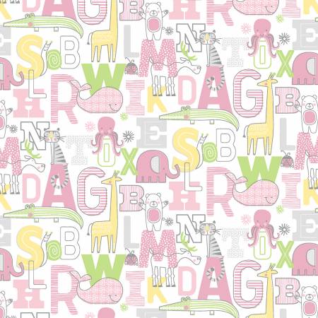 SALE! Pink/White from Adorable Alphabet by Jessica Flick ~ Benartex Sold by the Half Yard