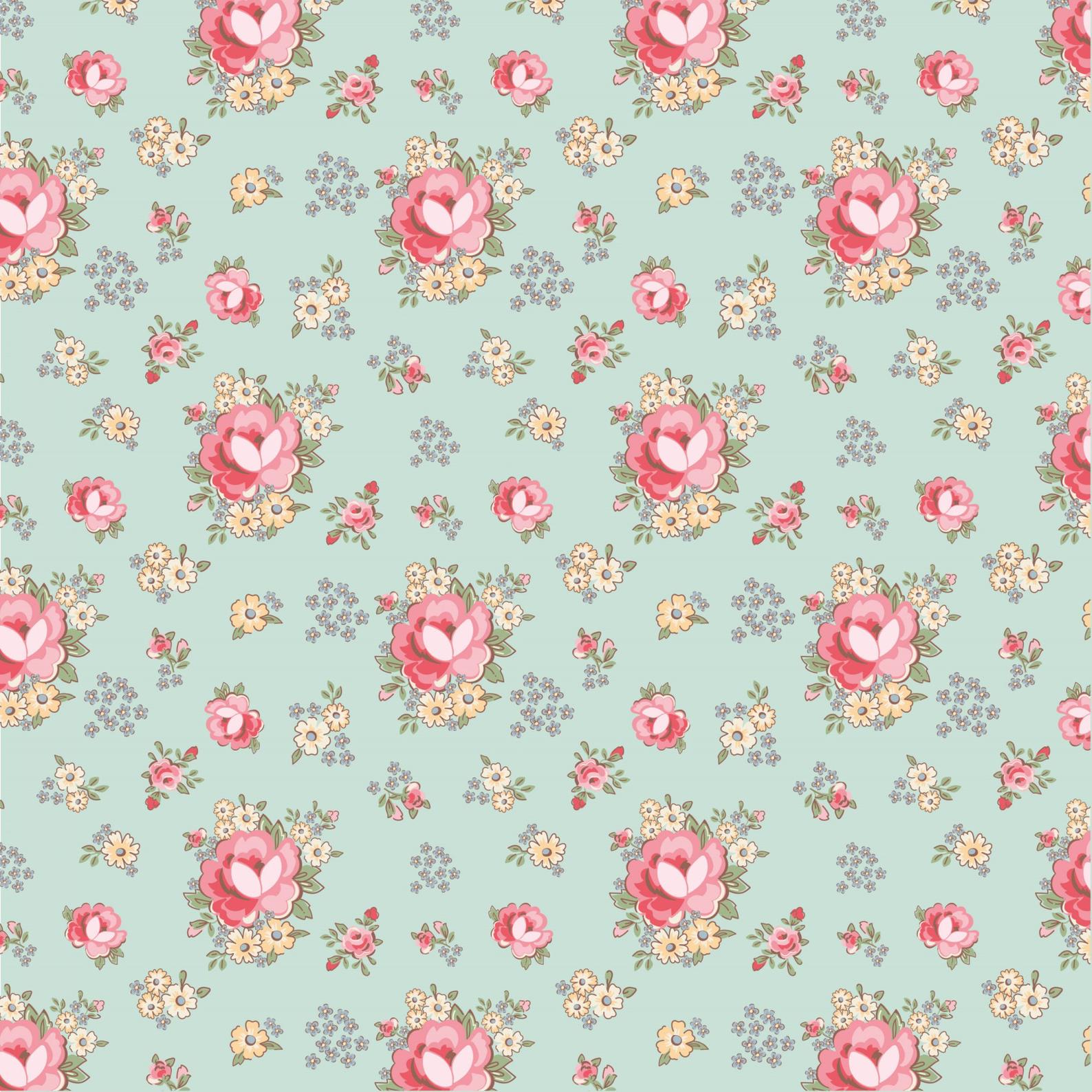 Dots & Posies Primroses Teal by Poppie Cotton Sold by the Half Yard